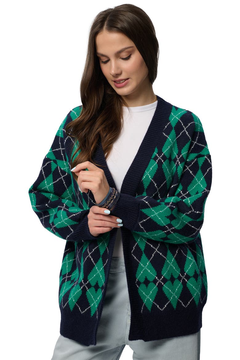 Argyle Heart Cardigan, Alternate, color, BLUE