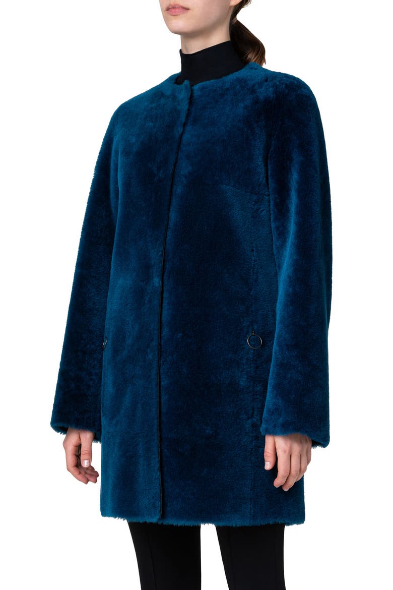 Reversible Leather & Genuine Fur Coat, Alternate, color, TEAL