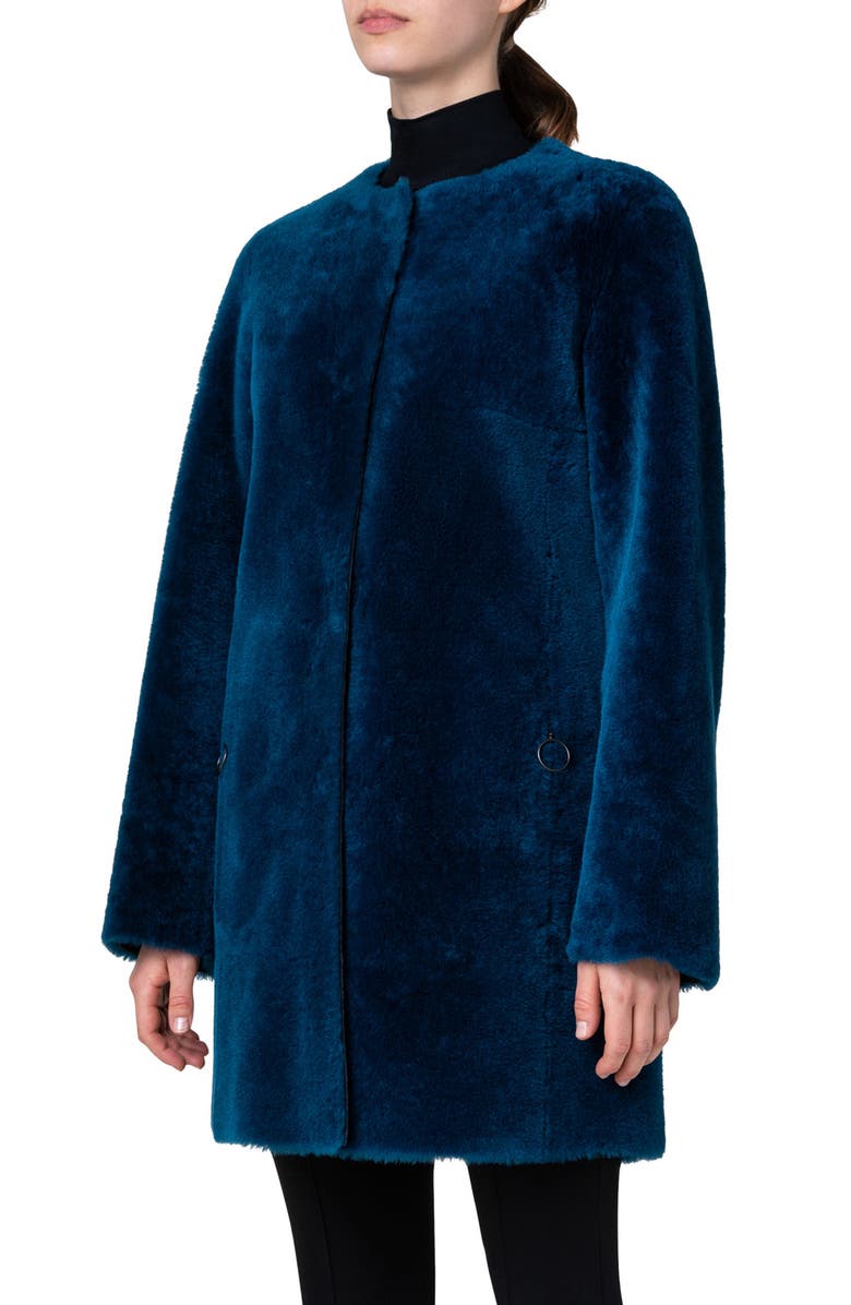 Akris punto Reversible Leather & Genuine Fur Coat, Alternate, color, 