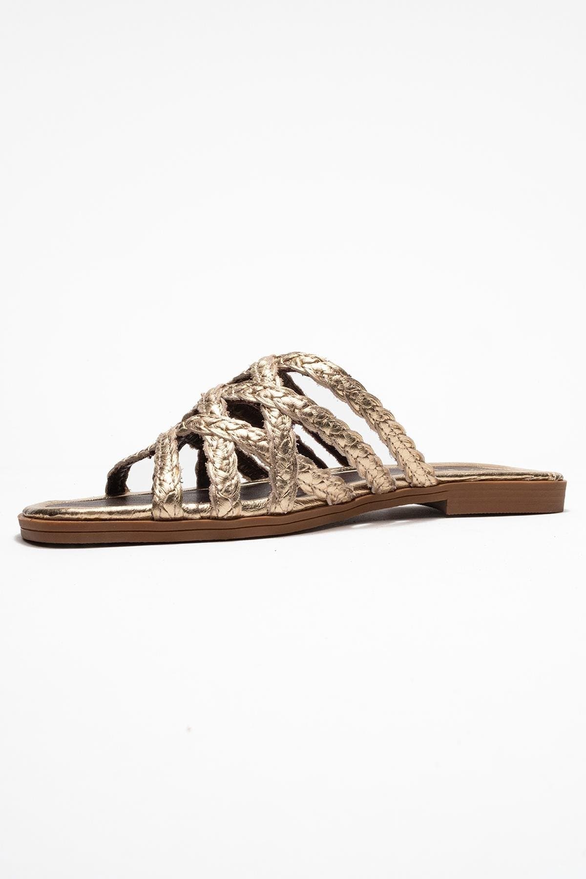 Alisha Leather Slide Sandal, Alternate, color, Gold Leather