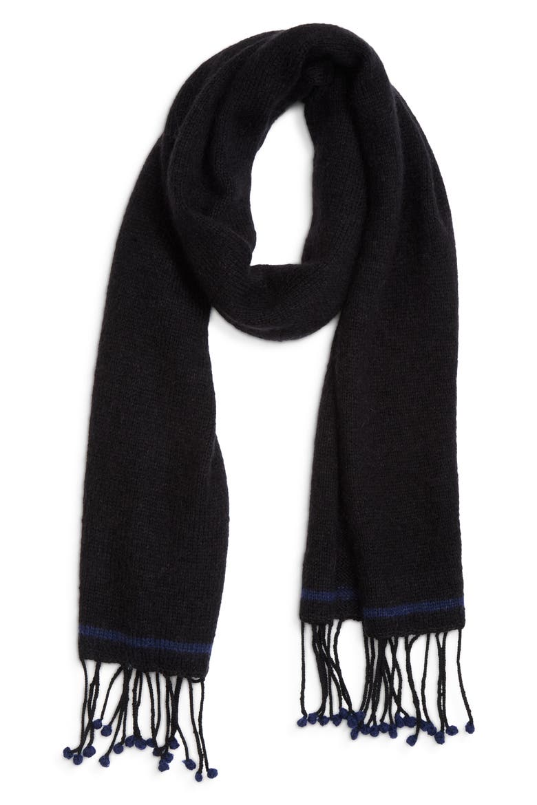 Hand-knitted Wool Scarf, Alternate, color, BLACK AND NAVY BLUE
