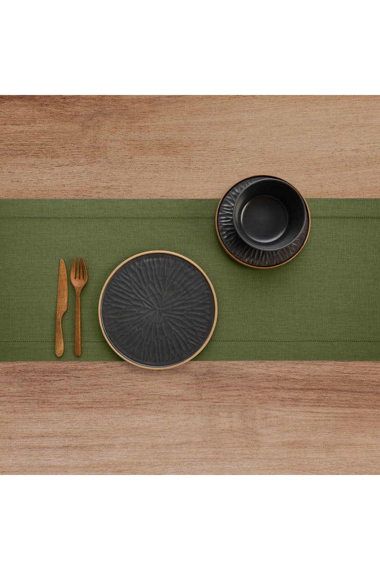 Linen Table Runner - Classic Hemstitch, Alternate, color, Olive