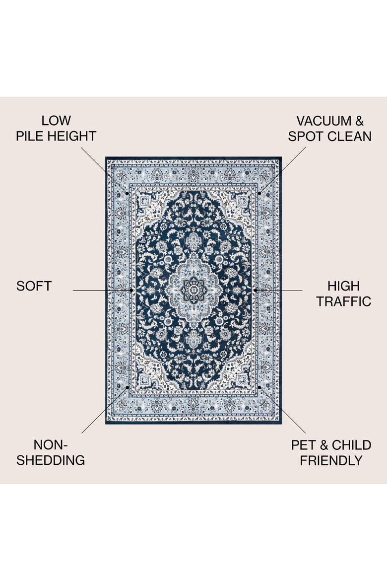 Palmette Modern Persian Floral Area Rug, Alternate, color, Navy/Blue