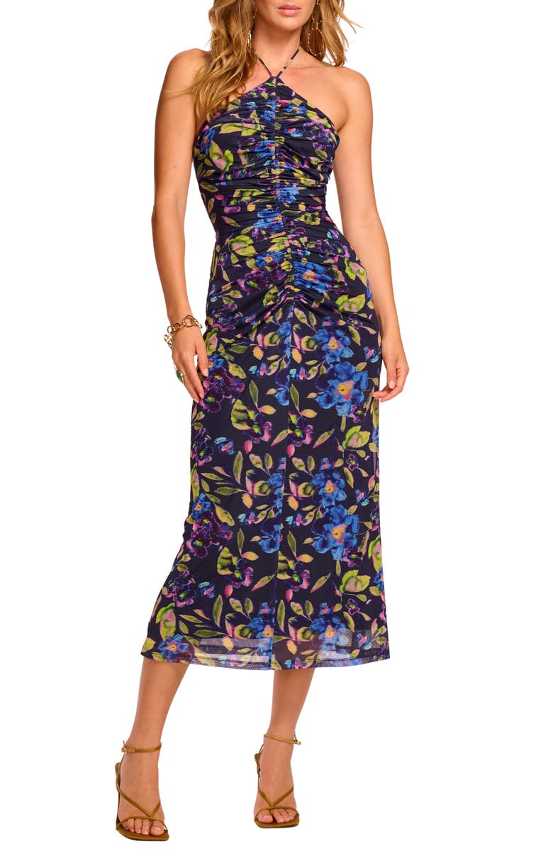 Ramy Brook Aveline Floral Halter Mesh Dress, Main, color, Navy Floral Mesh