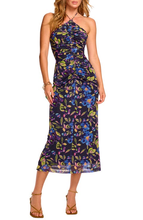 Aveline Floral Halter Mesh Dress
