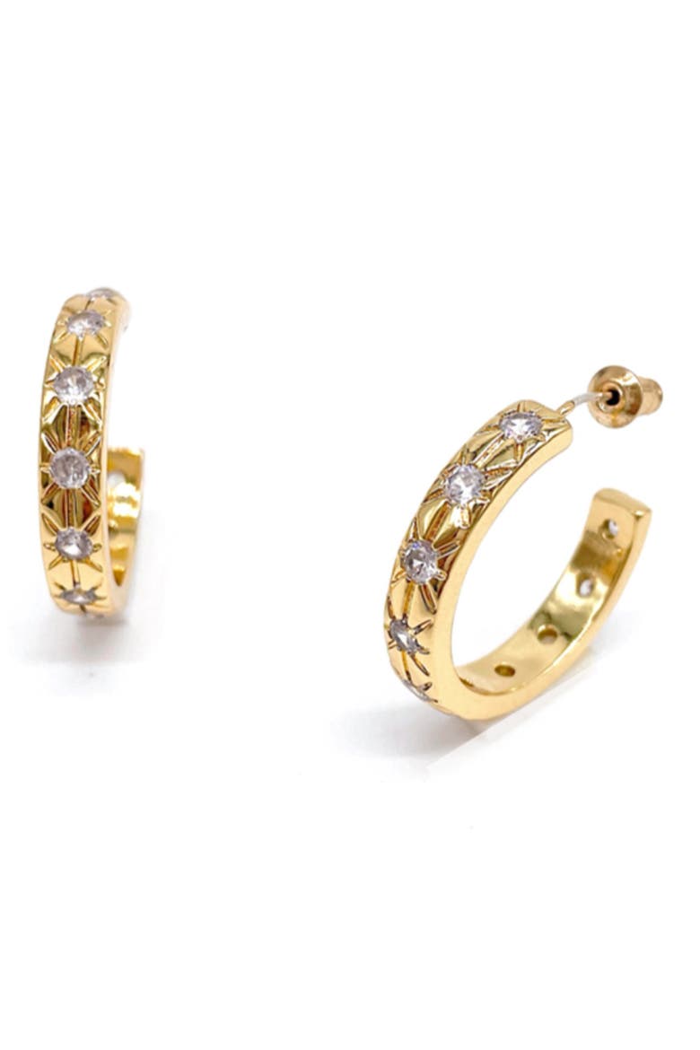 Swarovski Crystal Starburst Hoop Earrings, Main, color, YELLOW