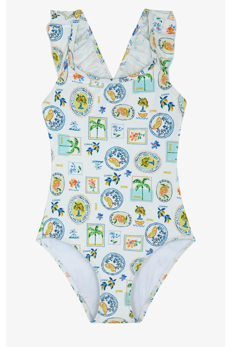 Capri Vibes Square Neck Ruffle One Piece, Main, color, White