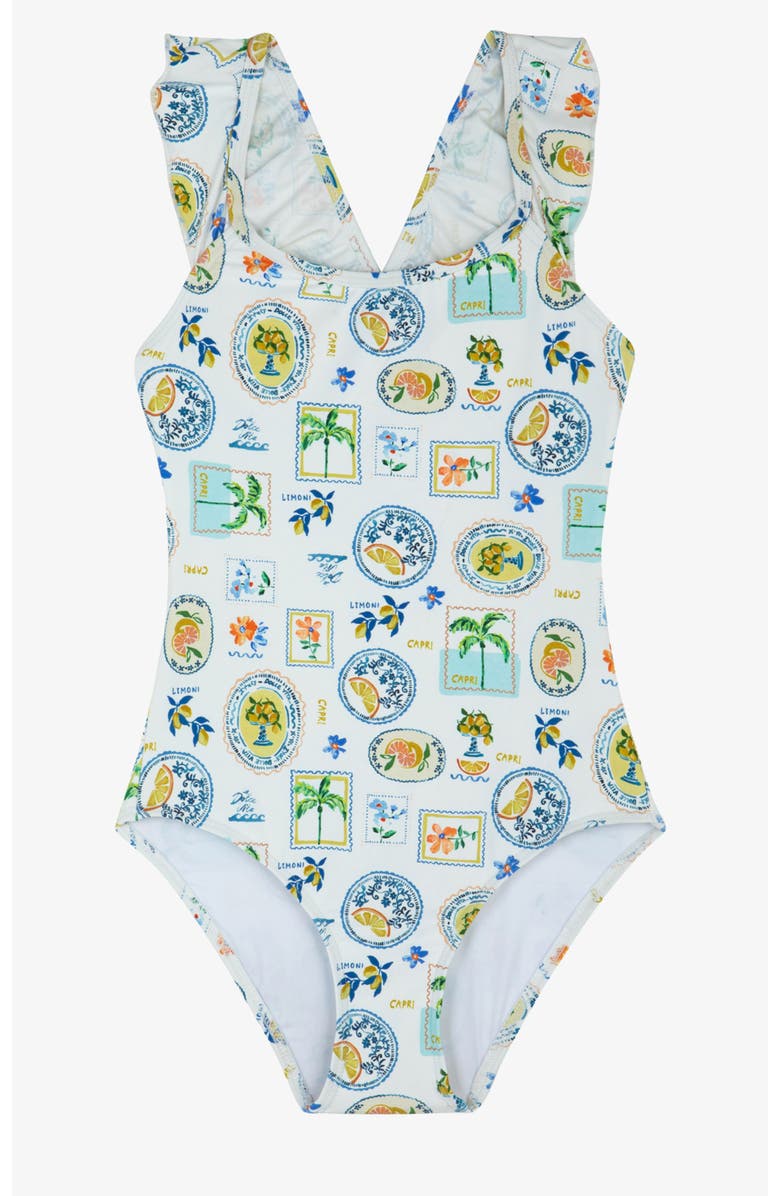 Gottex Kids Capri Vibes Square Neck Ruffle One Piece, Main, color, White