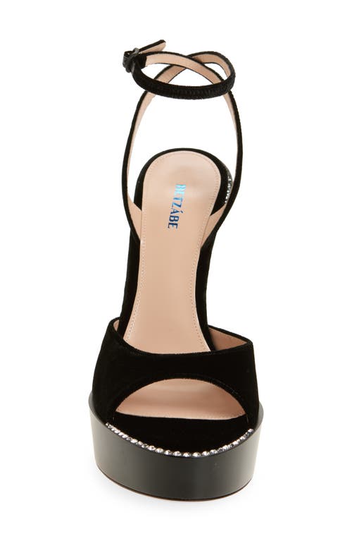 Betzábe Alessandra Crystal Ankle Strap Platform Sandal In Black Velvet