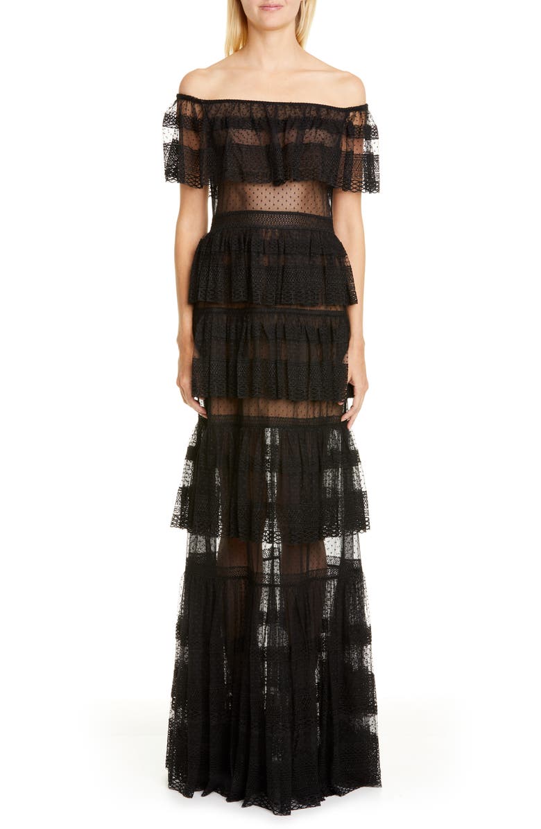 Zuhair Murad Off the Shoulder Tiered Gown, Main, color, 