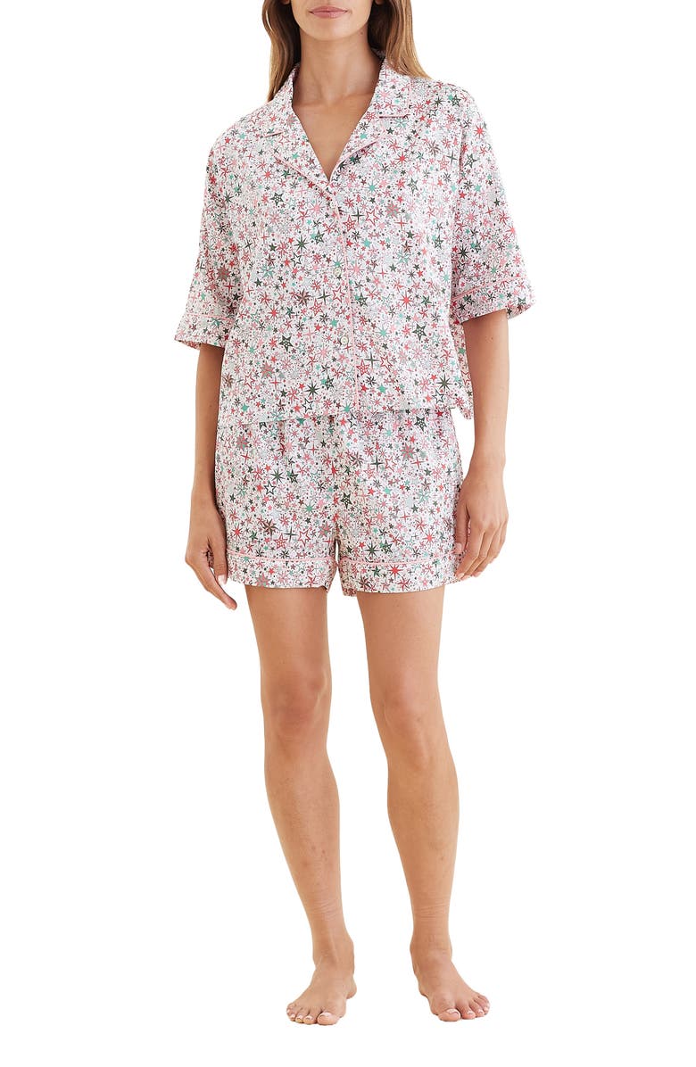 Papinelle Christmas Stars Cotton Sateen Short Pajamas, Main, color,