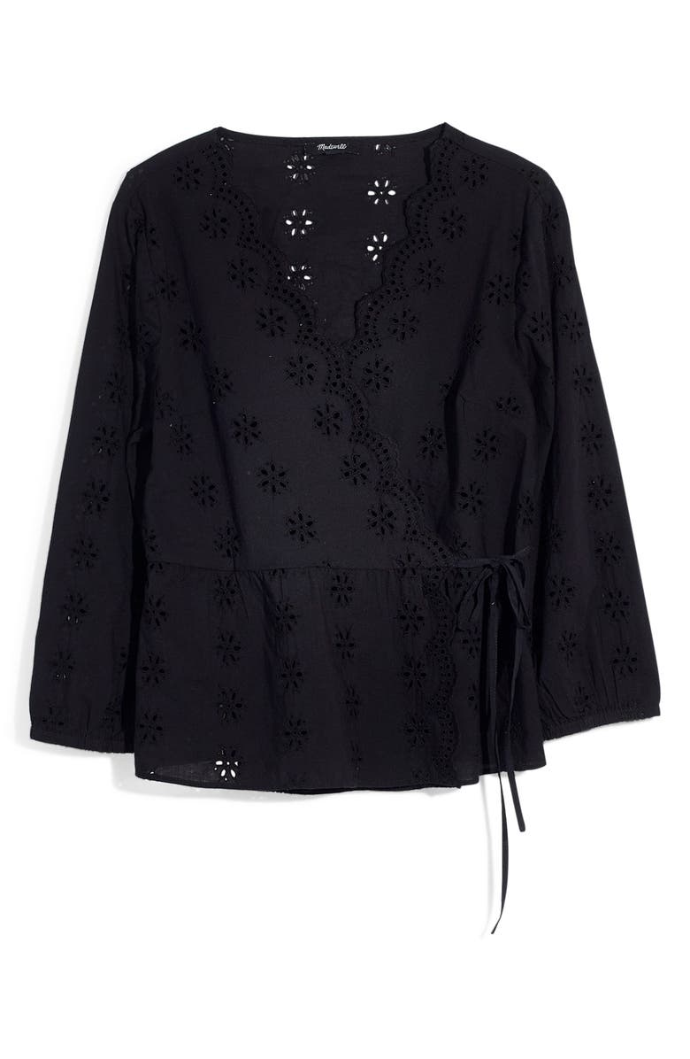 Madewell Scalloped Eyelet Wrap Top, Main, color, 