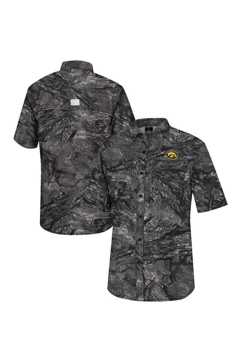 Men's Colosseum  Charcoal Iowa Hawkeyes Realtree Aspect Charter Full-Button Fishing Shirt, Main, color, Charcoal