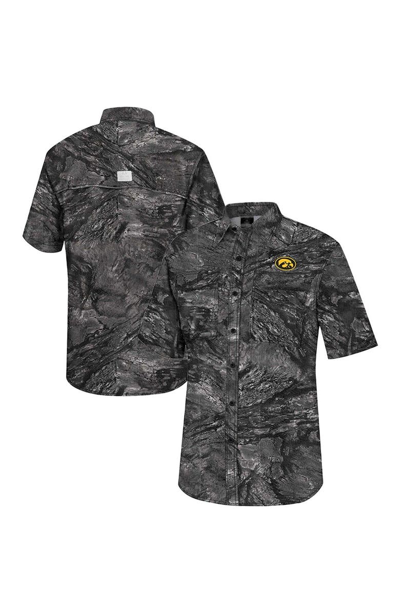 COLOSSEUM Men's Colosseum Charcoal Iowa Hawkeyes Realtree Aspect Charter Full-Button Fishing Shirt, Main, color, Charcoal