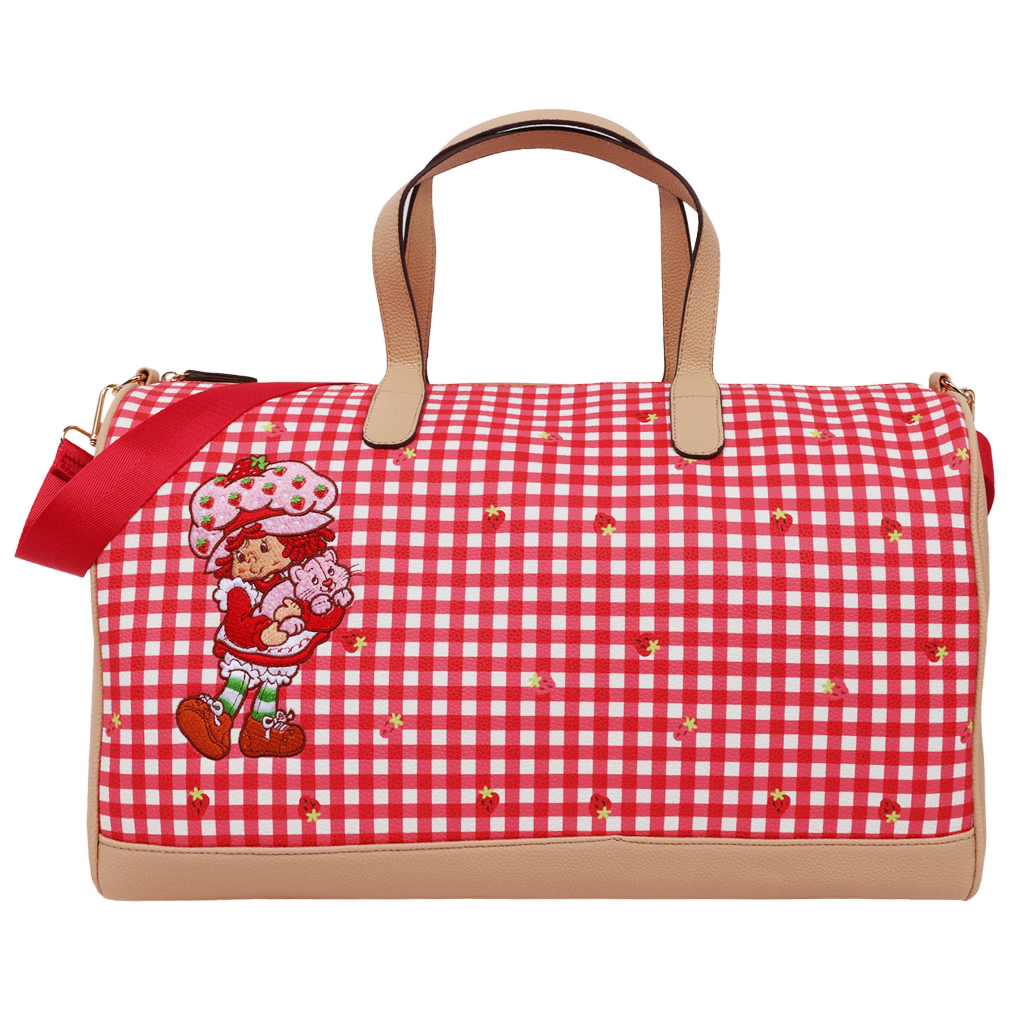 Strawberry Shortcake Gingham Weekender Duffel Bag, Main, color, Red