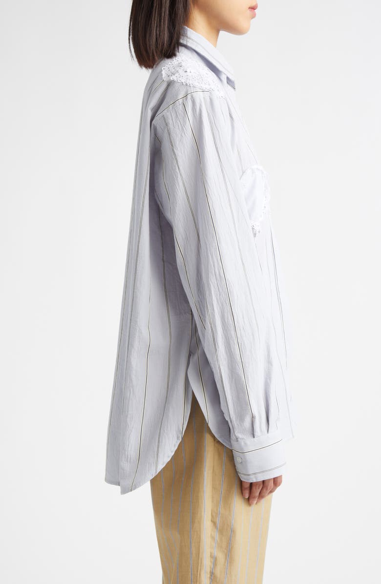 KÚR Doily Detail Stripe Cotton Button-Up Shirt, Alternate, color,