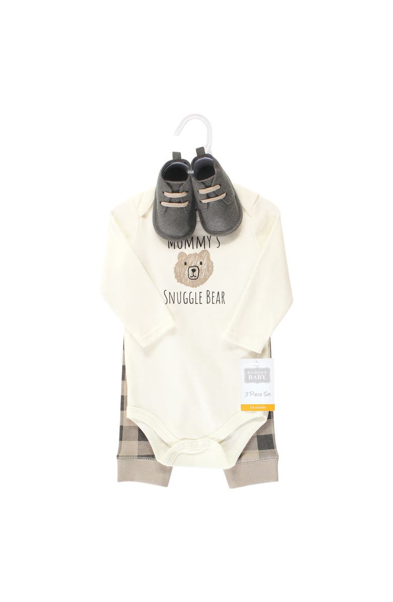 Hudson Baby Long Sleeve Bodysuit, Pants and Shoe, Alternate, color, Snuggle Bear Long Sleeve