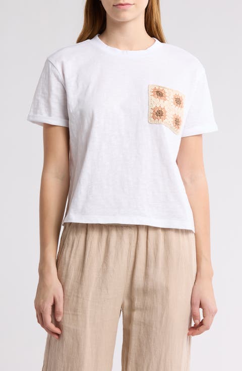 Crochet Pocket Cotton T-Shirt