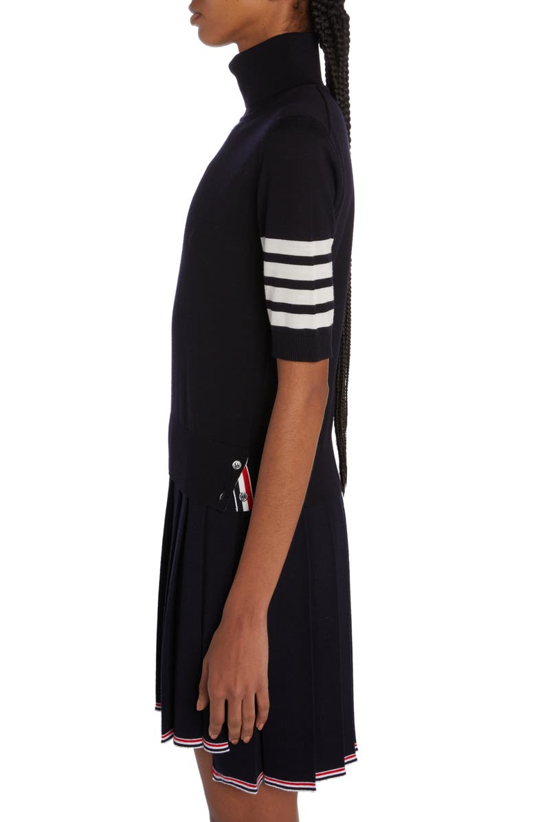 Thom Browne 4-Bar Short Sleeve Stretch Merino Wool Turtleneck Sweater, Alternate, color, Navy