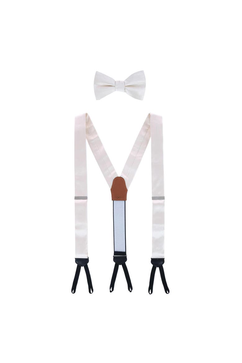 Sutton Solid Color Silk Brace and Bow Tie Combo, Main, color, Ivory