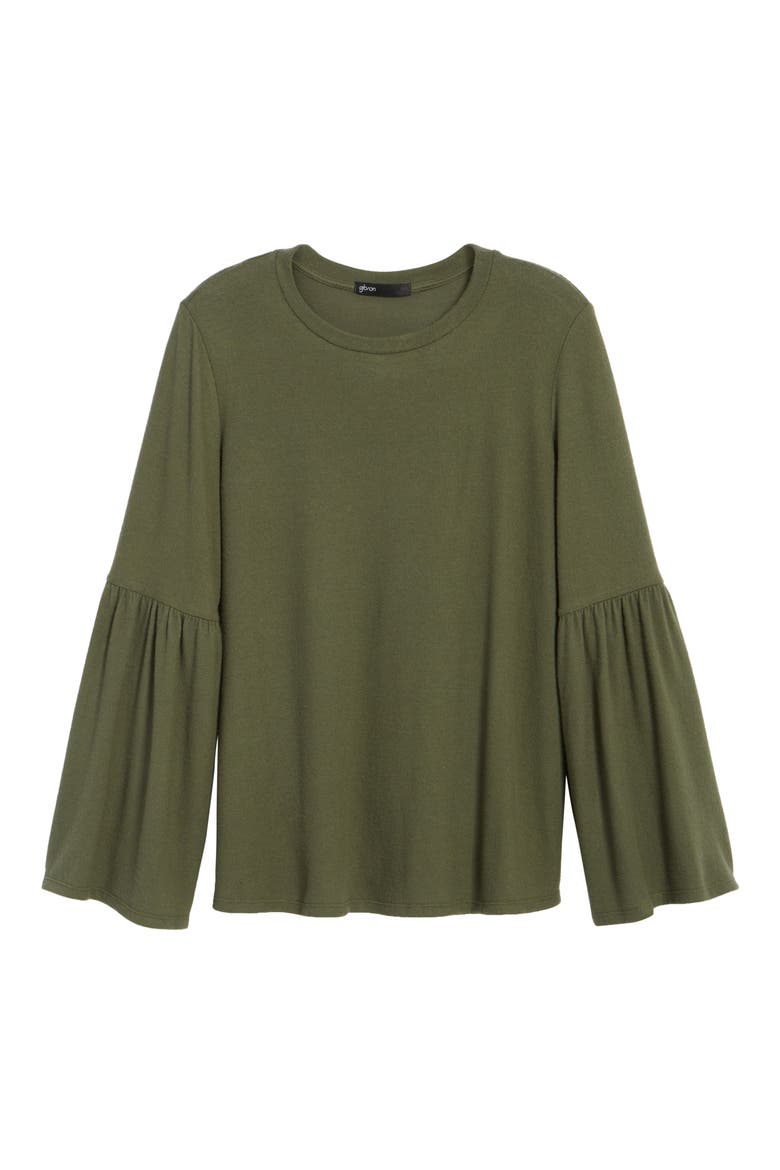 Gibson Bell Sleeve Cozy Fleece Pullover, Alternate, color, OLIVE