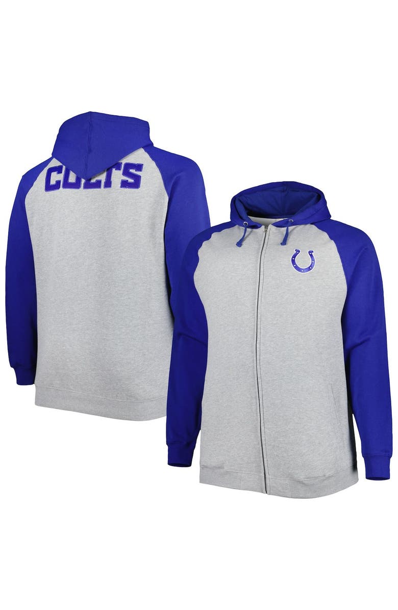 PROFILE Men's Heather Gray Indianapolis Colts Big & Tall Fleece Raglan Full-Zip Hoodie Jacket, Main, color, 