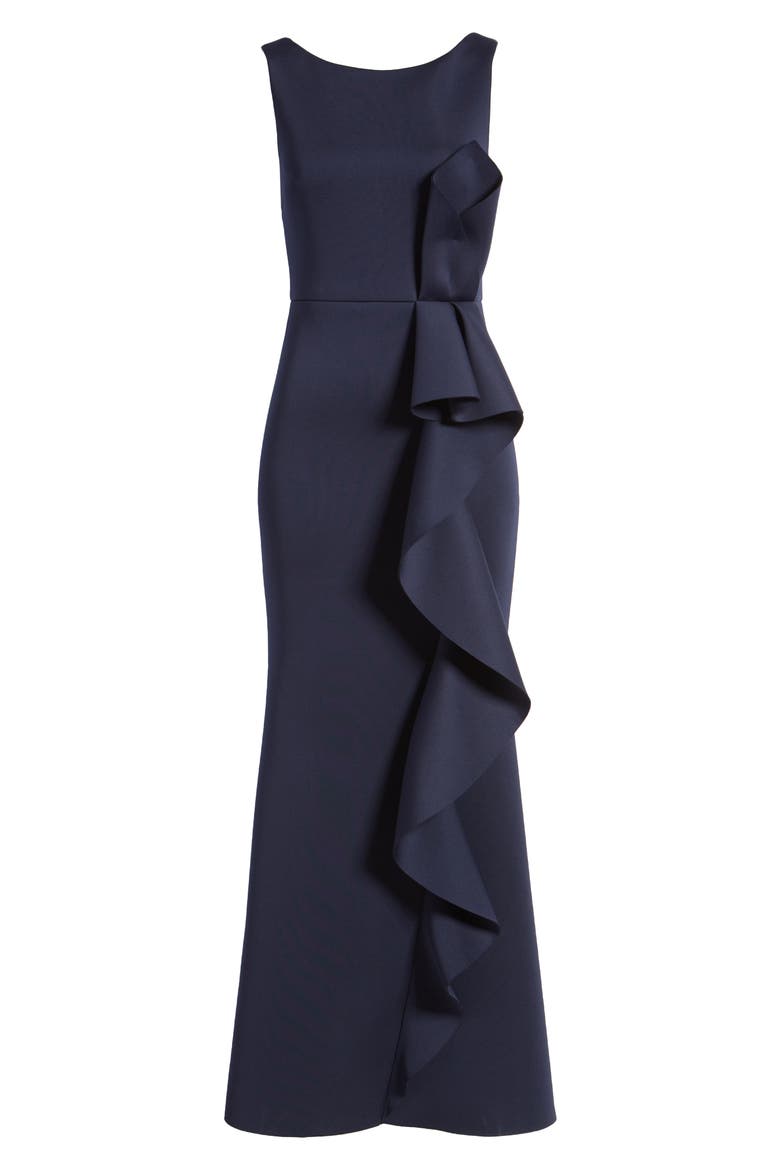 Ruffle Sleeveless Mermaid Gown, Alternate, color, NAVY