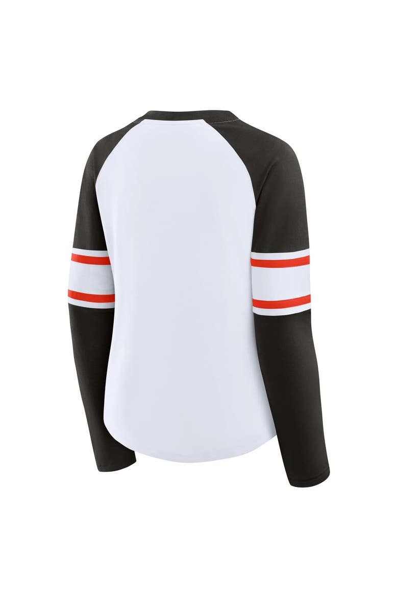 Women's Fanatics White/Brown Cleveland Browns Redzone Blitz Package Raglan Lace-Up V-Neck Long Sleeve T-Shirt, Alternate, color, White
