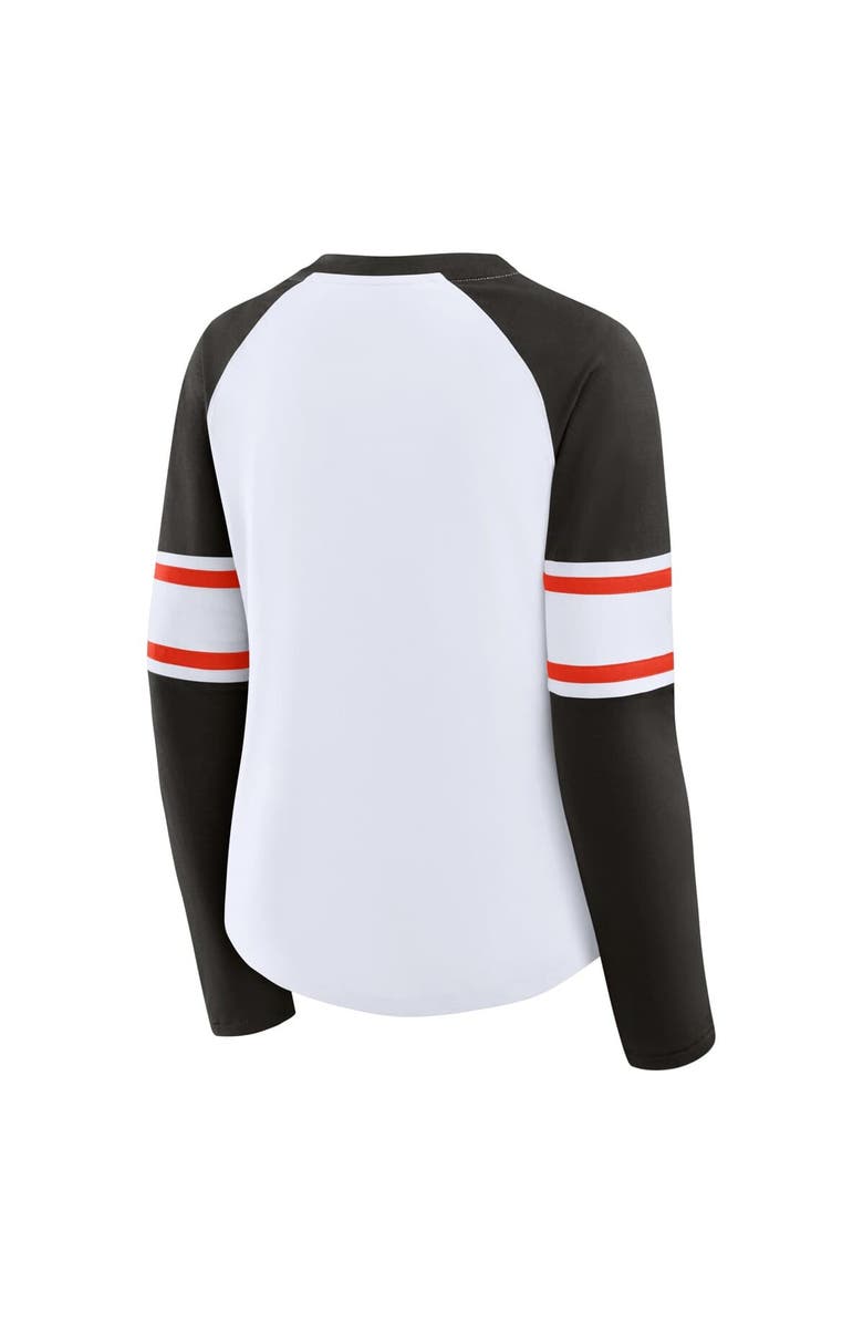 FANATICS Women's Fanatics White/Brown Cleveland Browns Redzone Blitz Package Raglan Lace-Up V-Neck Long Sleeve T-Shirt, Alternate, color, White