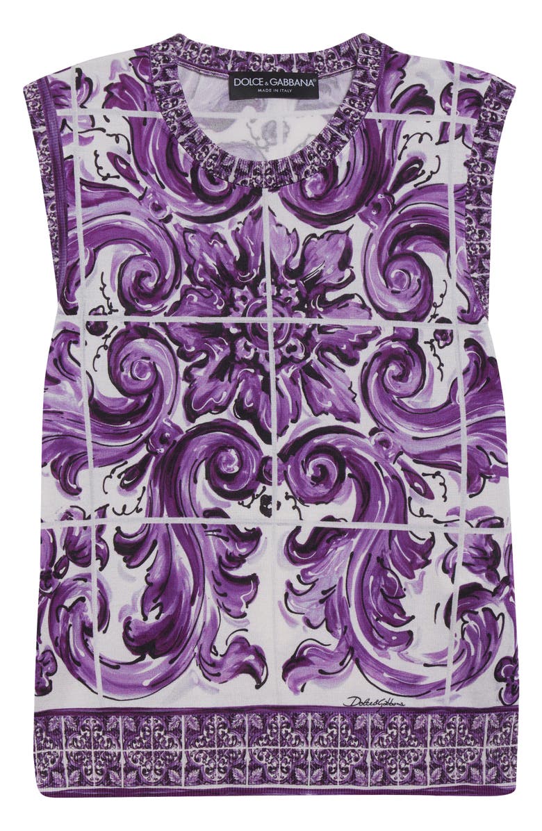 Dolce&Gabbana Majolica Print Silk Sweater, Alternate, color, H25dq Maiolica 1L Viola