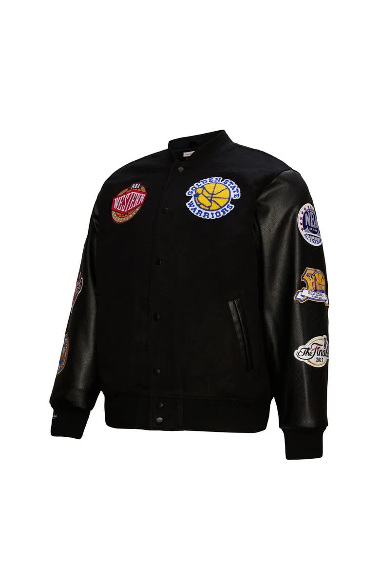 Mitchell & Ness Men's Mitchell & Ness  Black Golden State Warriors Hardwood Classics Blackout Collection Full-Snap Varsity Jacket, Alternate, color, 
