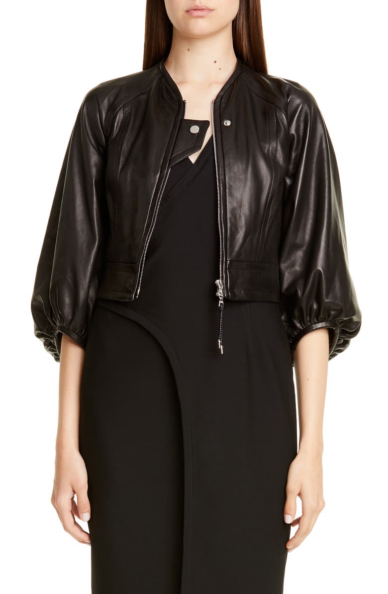 Yigal Azrouël Crop Lambskin Leather Jacket, Main, color, 