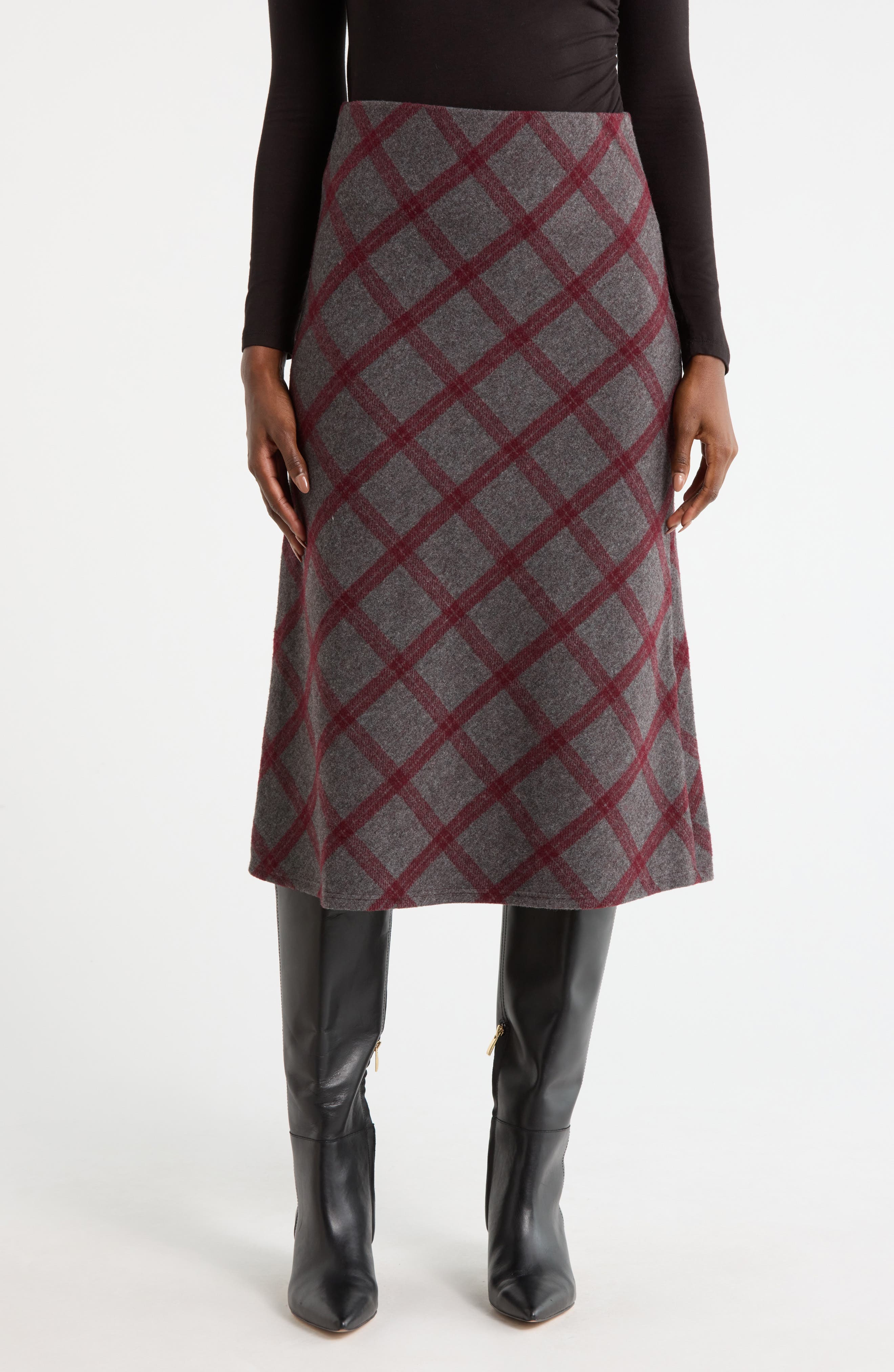 Renee C Plaid Knit Pencil Skirt