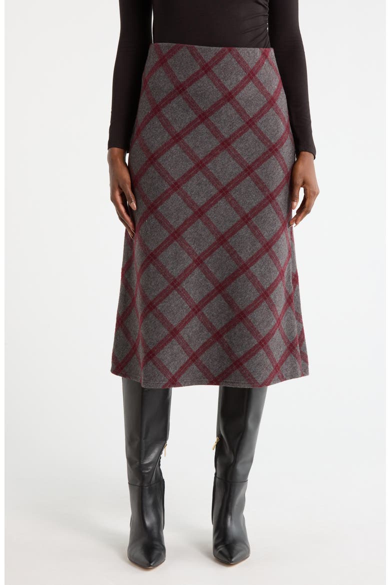 Plaid Knit Pencil Skirt, Main, color, CHARCOAL