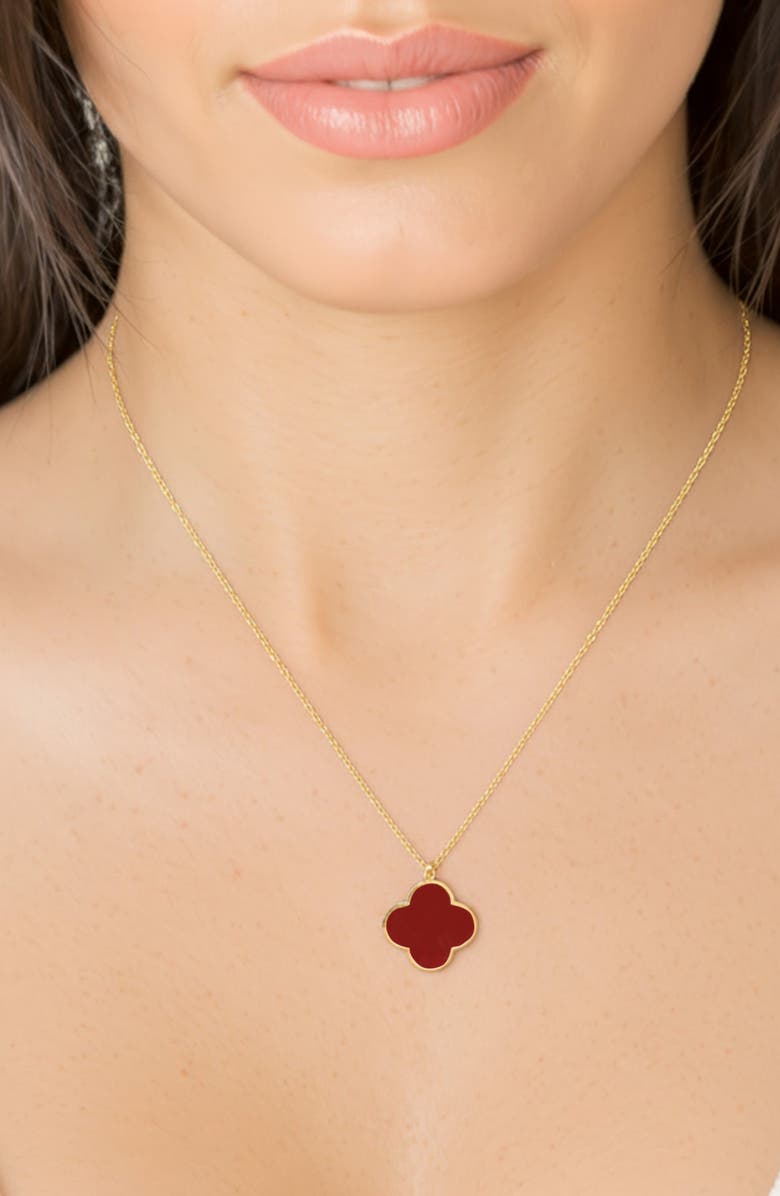 GABI RIELLE Carnelian Clover Pendant Necklace, Alternate, color, Gold