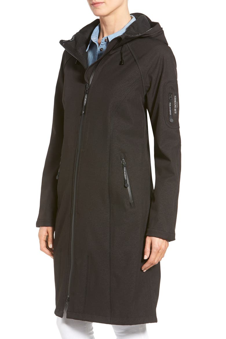 Long Hooded Raincoat, Alternate, color, BLACK