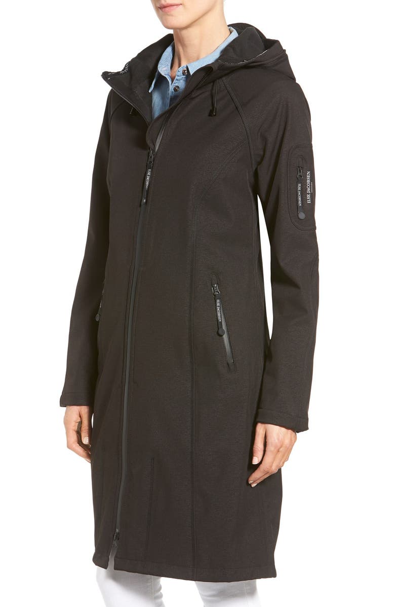Ilse Jacobsen Long Hooded Raincoat, Alternate, color, Black