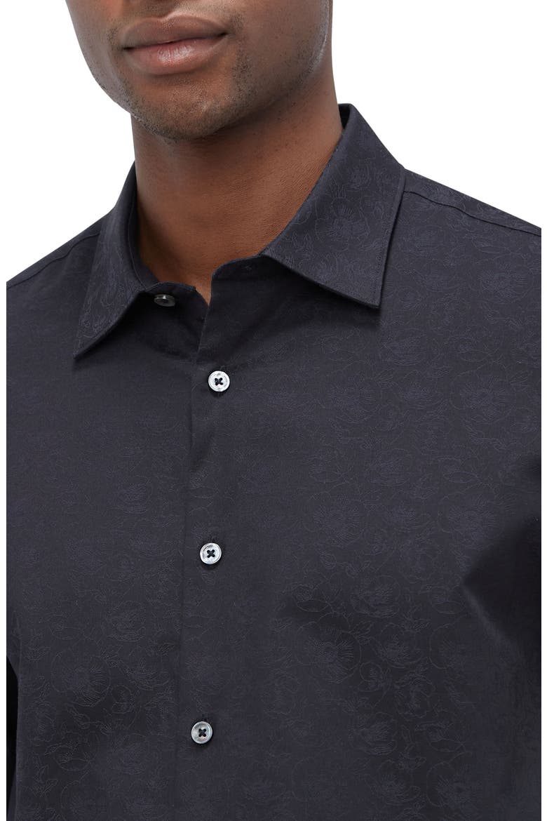 Julian Shaped Fit Stretch Print Button-Up Shirt, Alternate, color, BLACK