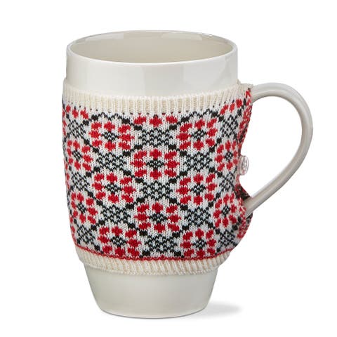 Winter Sketches Flower Sweater Mug Red Blue Bone China