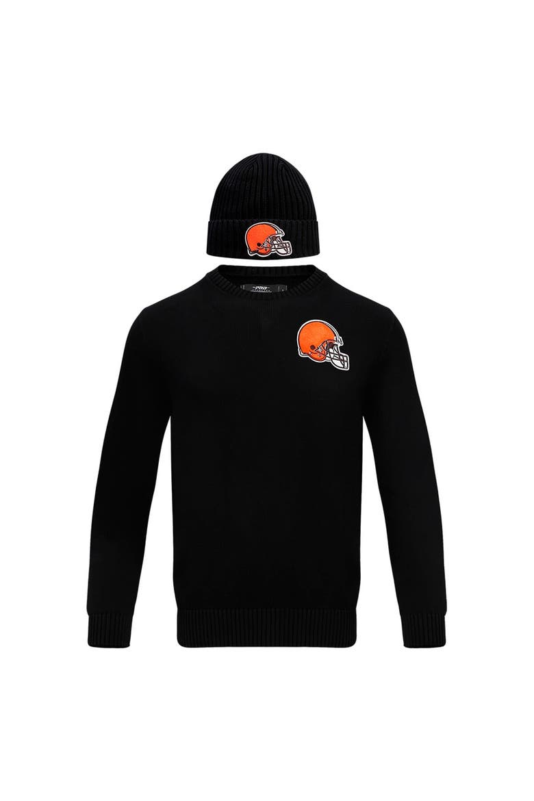 Men's Pro Standard Black Cleveland Browns Crewneck Pullover Sweater & Cuffed Knit Hat Box Gift Set, Alternate, color, Black