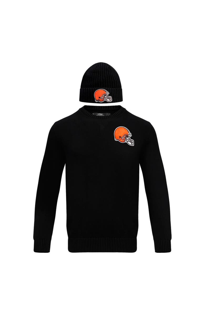 PRO STANDARD Men's Pro Standard Black Cleveland Browns Crewneck Pullover Sweater & Cuffed Knit Hat Box Gift Set, Alternate, color, Black