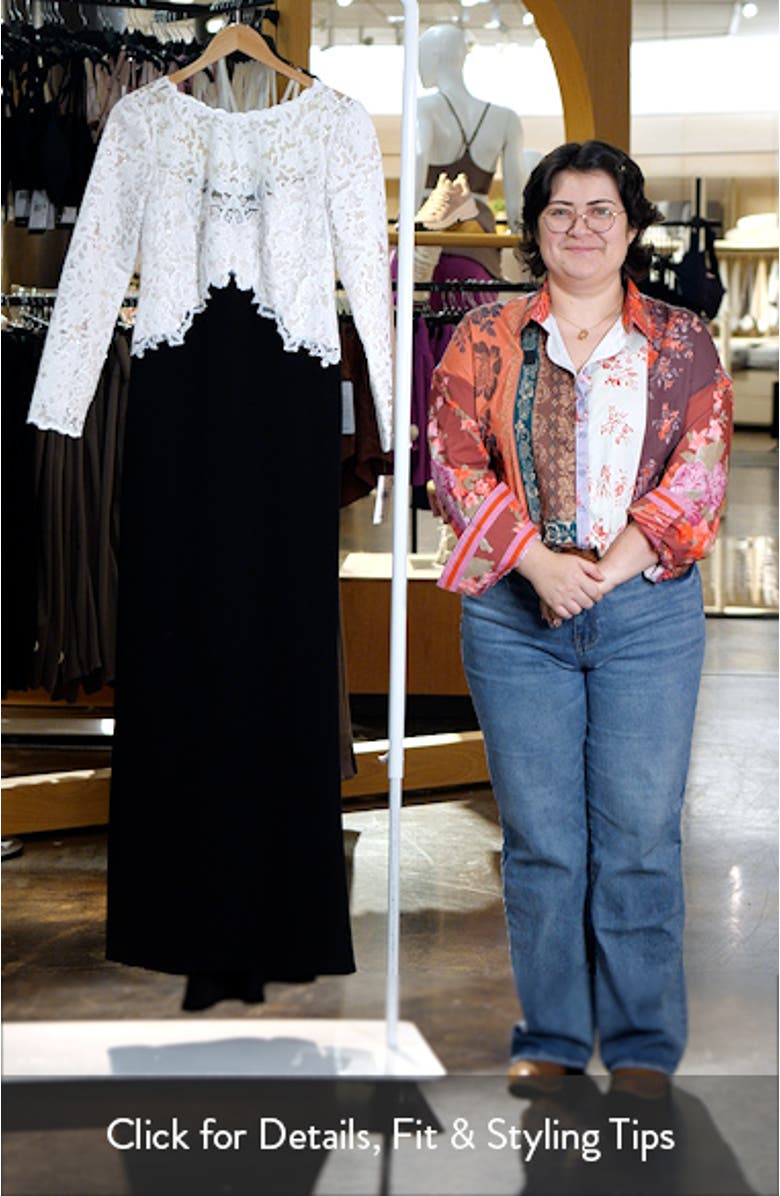 Mixed Media Long Sleeve Sequin Lace Bodice Gown, sales video thumbnail