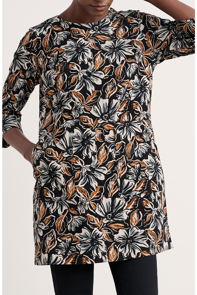 Port Gaverne Floral Organic Cotton Pincord Tunic, Main, color, MALLOW BLOOMS ONYX