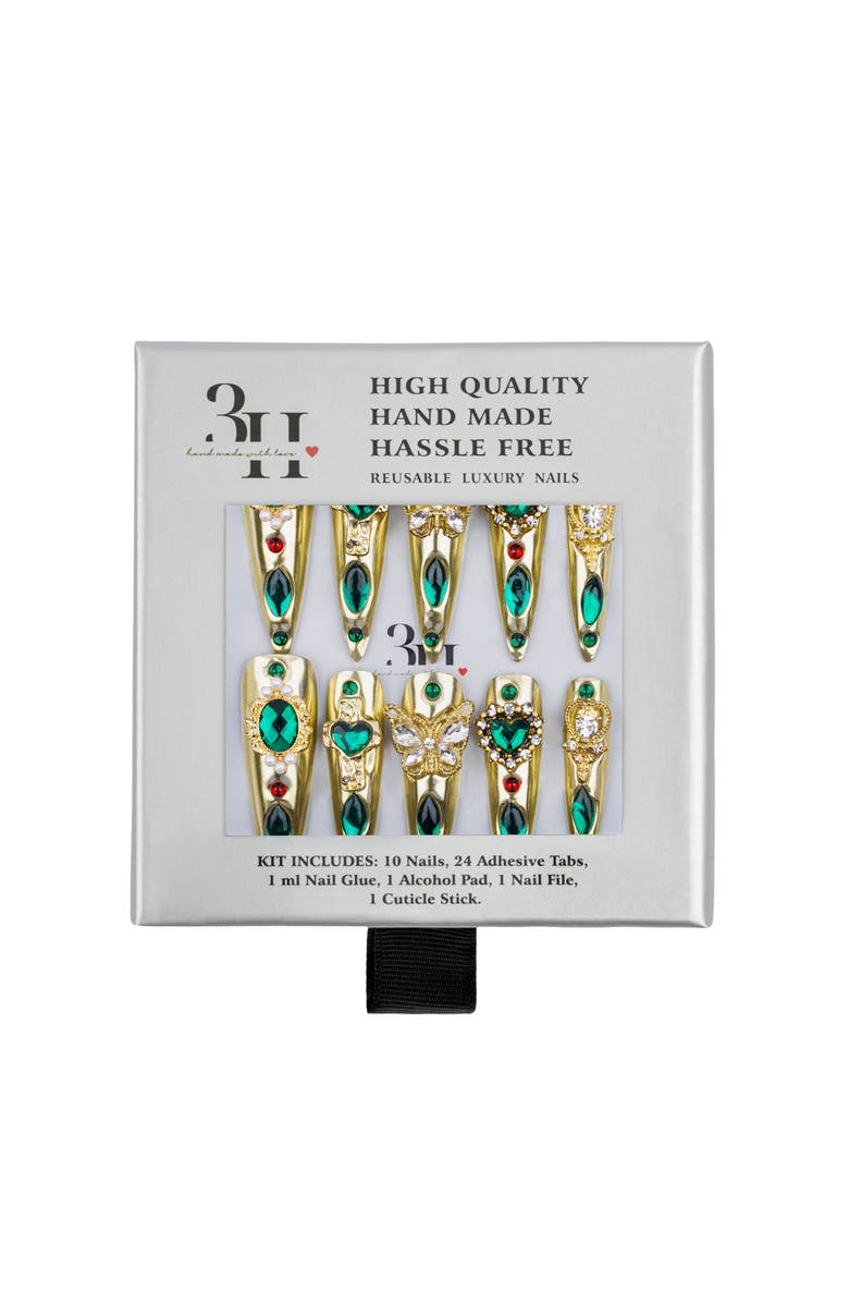 3H Nails Emerald Empress Luxury Handmade Press On Nails, Main, color, Gold
