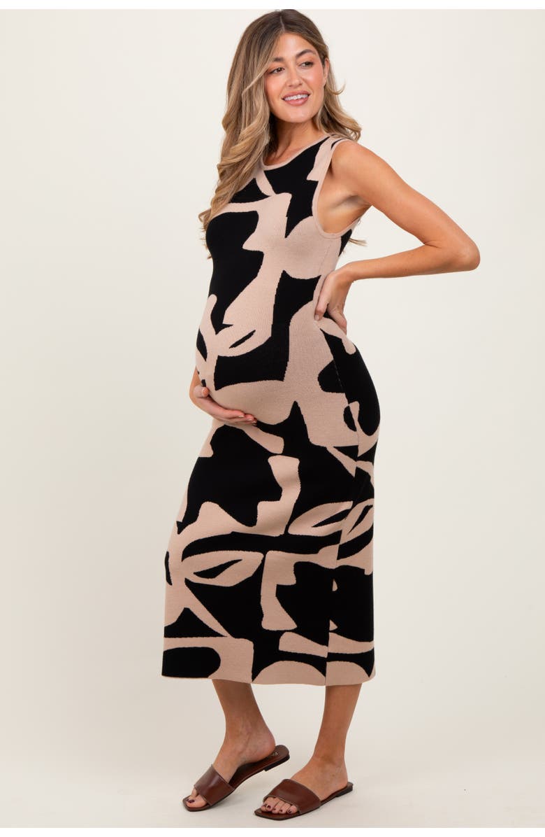 PinkBlush Abstract Print Knit Sleeveless Midi Dress, Alternate, color, Black