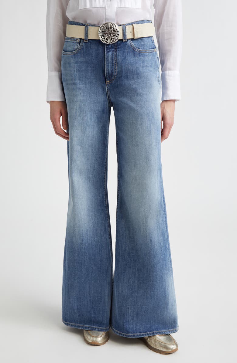 Eleventy Garment Dye Flare Leg Bull Denim Jeans, Main, color, 130 Sky Blue