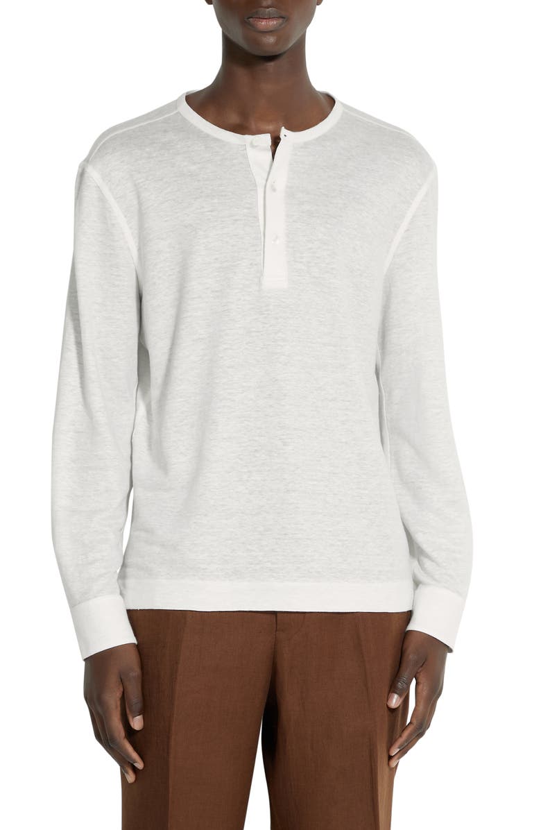 ZEGNA Long Sleeve Linen Knit Henley, Main, color, 