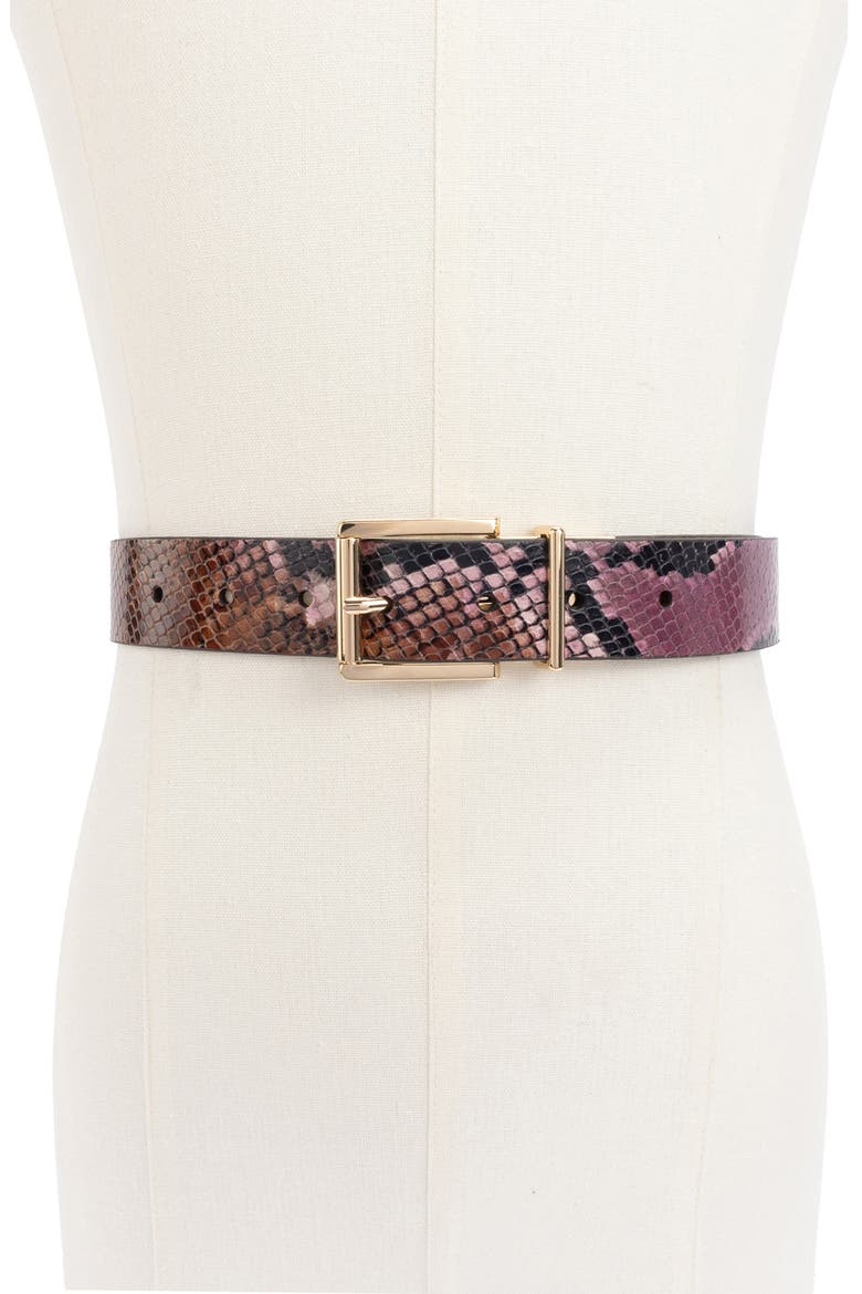 reversible snake embossed belt, Alternate, color, NATURAL / HOT FUDGE