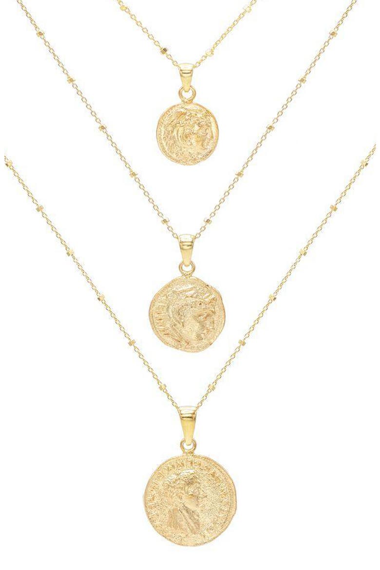 Set of 3 Coin Pendant Necklaces, Main, color, GOLD