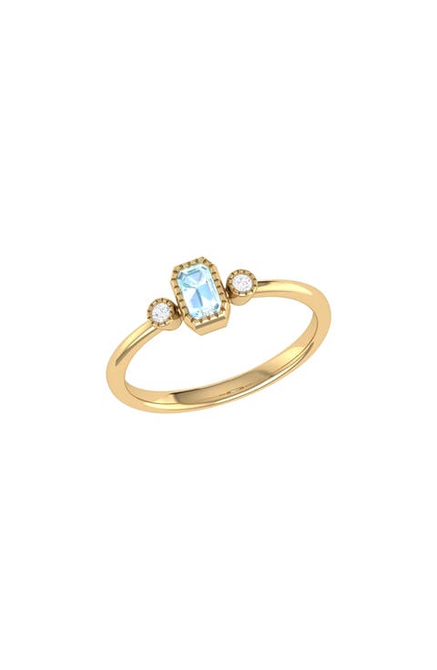 La Vie Emerald Cut Aquamarine & Diamond Accent Ring